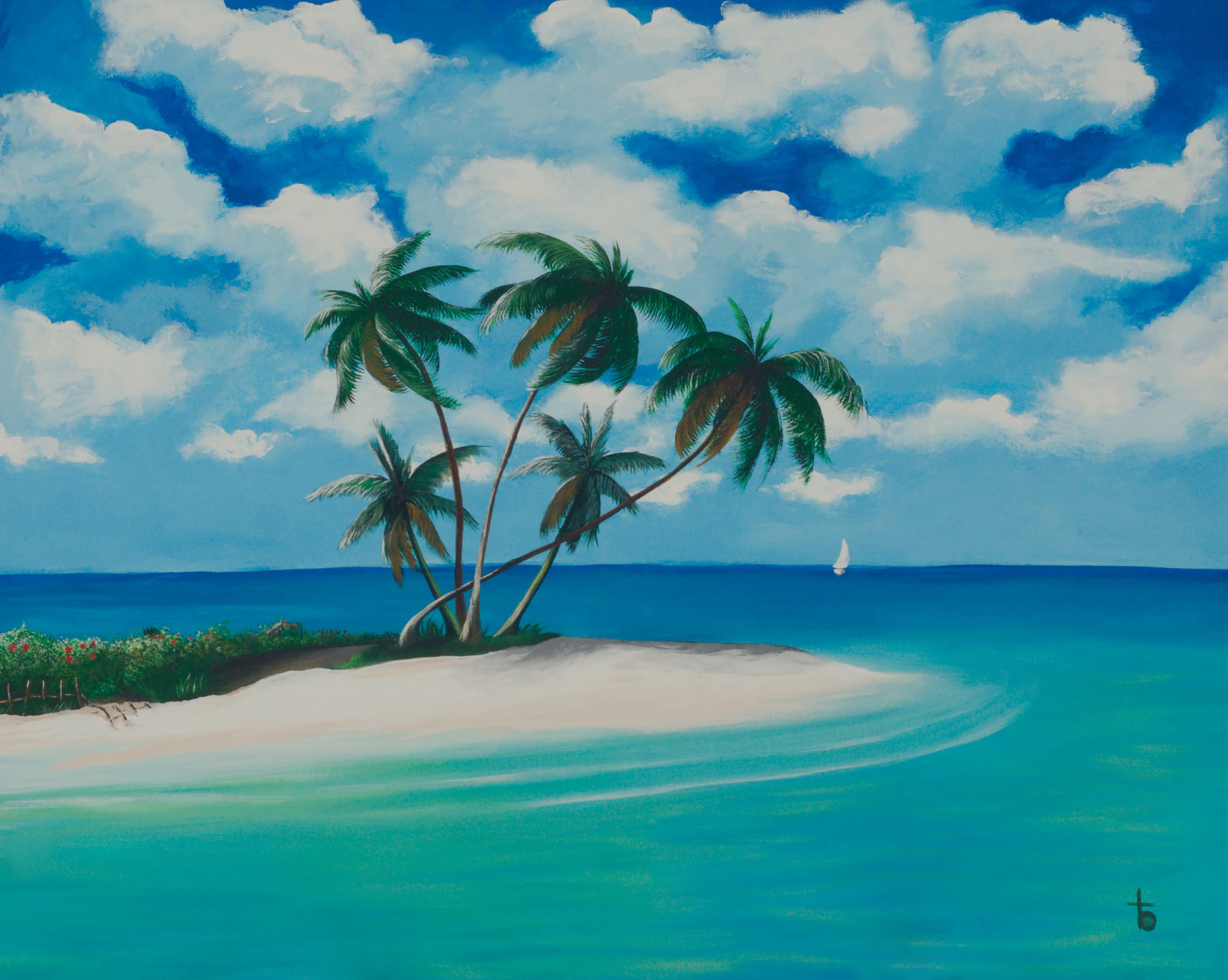 Large Tropical Island Acrylic Painting on Canvas by local Florida artist.