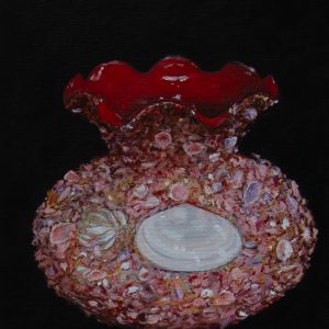 Vintage Florida Shell Vase Souvenir acrylic painting by native Florida artist in Silver Springs, Florida