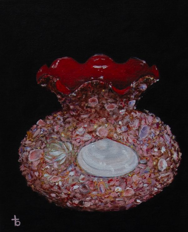 Vintage Florida Shell Vase Souvenir acrylic painting by native Florida artist in Silver Springs, Florida