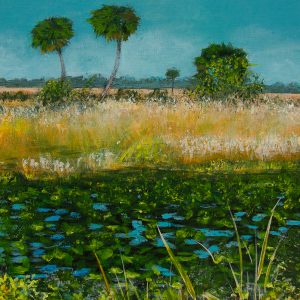 Space Coast Parkway- Cabbage Palms are Happy Trees - Acrylic Painting by Florida Artist