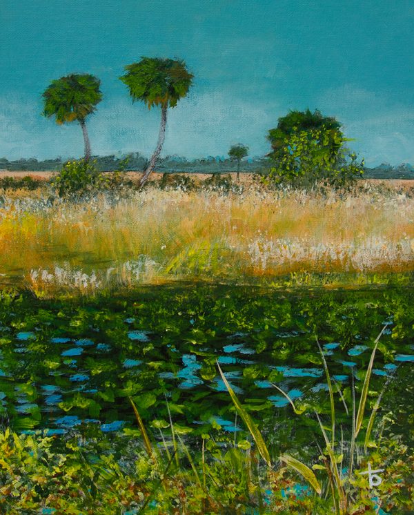 Space Coast Parkway- Cabbage Palms are Happy Trees - Acrylic Painting by Florida Artist